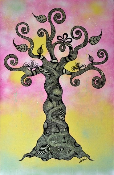 Painting titled "* LOVE TREE *" by Kaliart, Original Artwork, Oil