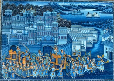 Ζωγραφική με τίτλο "City palace" από Kalika Handicrafts Kalika Handicrafts, Αυθεντικά έργα τέχνης, Ακουαρέλα