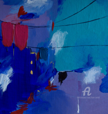 Painting titled "Aurore bleue" by Kam Bendi, Original Artwork, Acrylic Mounted on Cardboard