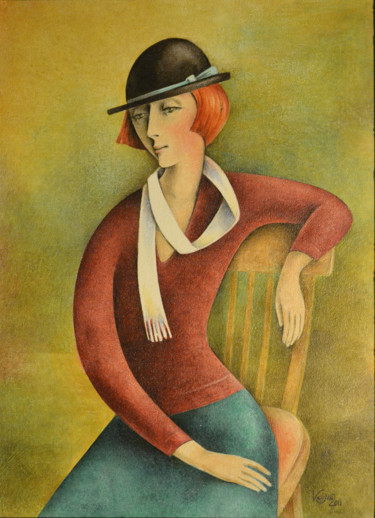 Картина под названием "Сидящая женщина" - Кама, Подлинное произведение искусства, Другой
