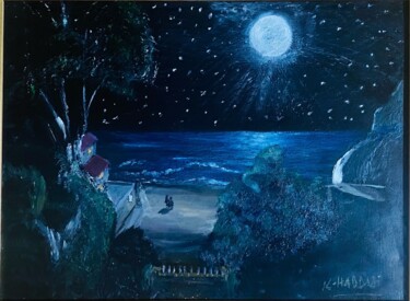 Peinture intitulée "Clair de Lune" par Kamal Baxter, Œuvre d'art originale, Huile