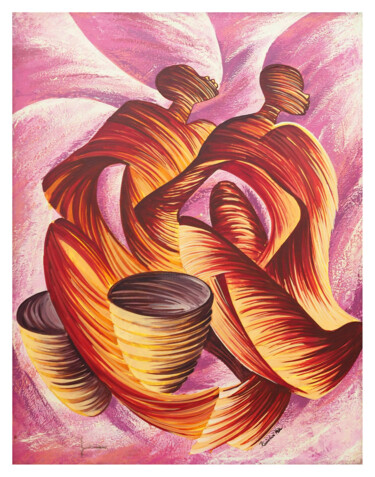 Картина под названием "“Tambours”" - Kamba Mukeke, Подлинное произведение искусства, Акрил Установлен на Деревянная рама для…