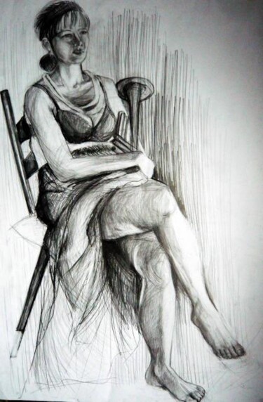 Drawing titled "woman on chair" by Kamila Brzezina, Original Artwork, Other