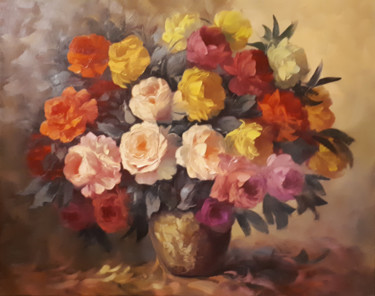 Pintura intitulada "Roses-2 (100x80cm,…" por Kamo Atoyan, Obras de arte originais, Óleo Montado em Armação em madeira