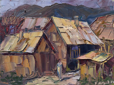 Картина под названием "Rural yard" - Kamo Atoyan, Подлинное произведение искусства, Масло Установлен на Деревянная рама для…
