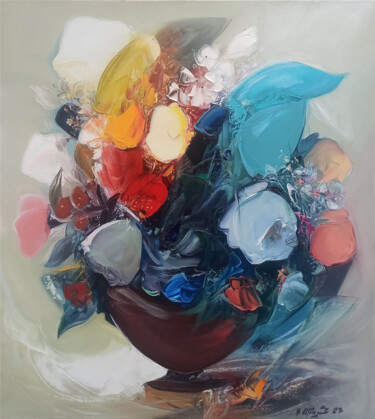 Malarstwo zatytułowany „Abstract wild flowe…” autorstwa Kamo Atoyan, Oryginalna praca, Olej Zamontowany na Drewniana rama no…