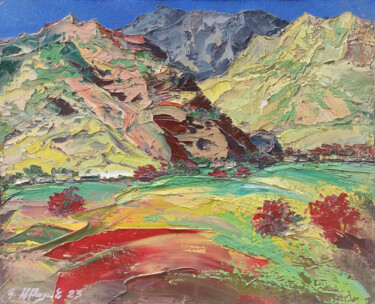 Painting titled "Colorful Landscape…" by Kamo Atoyan, Original Artwork, Oil Mounted on Wood Stretcher frame