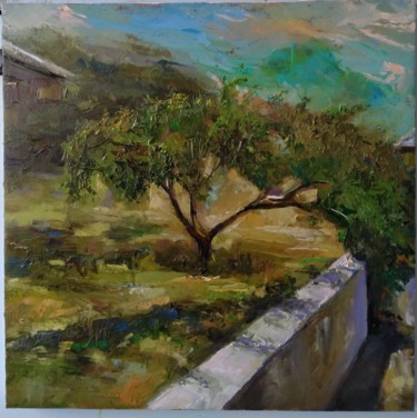 Картина под названием "Peach tree 42x42cm,…" - Kamsar Ohanyan, Подлинное произведение искусства, Масло Установлен на Деревян…