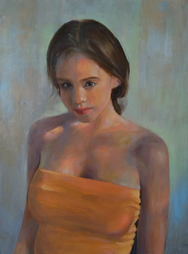 Painting titled "Young girl (33x44cm…" by Kamsar Ohanyan, Original Artwork, Oil Mounted on Wood Stretcher frame