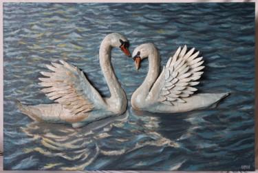 Sculpture intitulée "Swans" par Kamyar Tarikhi, Œuvre d'art originale, Plâtre Monté sur Panneau de bois