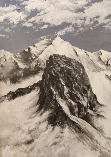 Peinture intitulée "Grey mountain" par Kanat Mks, Œuvre d'art originale, Gouache