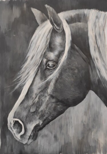 Peinture intitulée "Horse grey" par Kanat Mks, Œuvre d'art originale, Acrylique