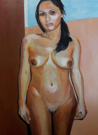 Peinture intitulée "Indian girl" par Wim Kannekens, Œuvre d'art originale, Acrylique