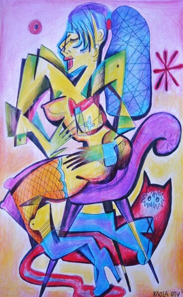 Malerei mit dem Titel "Lady on chair" von Kaola Oty, Original-Kunstwerk, Pastell