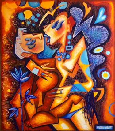Ζωγραφική με τίτλο "The Blue Rose" από Kaola Oty, Αυθεντικά έργα τέχνης, Ακρυλικό