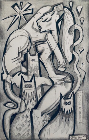 Drawing titled "Couple" by Kaola Oty, Original Artwork, Pencil