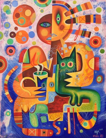 Painting titled "Coffecats" by Kaola Oty, Original Artwork, Acrylic