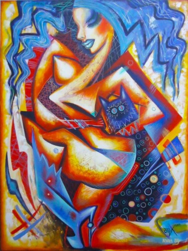 Schilderij getiteld "BLUE" door Kaola Oty, Origineel Kunstwerk, Acryl
