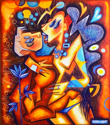 Painting titled "THE BLUE ROSE Lover…" by Kaola Oty, Original Artwork, Acrylic