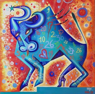 Painting titled "Toro blue ( zodiaca…" by Kaola Oty, Original Artwork, Acrylic