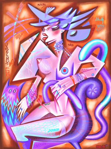 Estampas & grabados titulada "Violet hat" por Kaola Oty, Obra de arte original, Pintura Digital