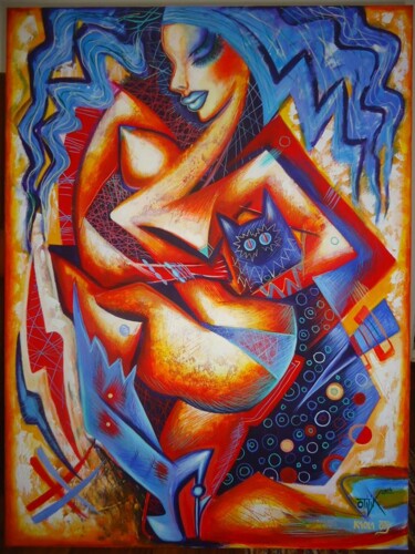 Schilderij getiteld "Blue" door Kaola Oty, Origineel Kunstwerk, Acryl