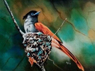 Schilderij getiteld "Nesting Serenity" door Kapila Priyantha, Origineel Kunstwerk, Acryl