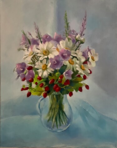 Peinture intitulée "Bouquet with daisies" par Karas Gleb, Œuvre d'art originale, Huile
