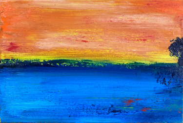 Pittura intitolato "Vue du lac #4" da Karen Dutoit Verbeke, Opera d'arte originale, Cera