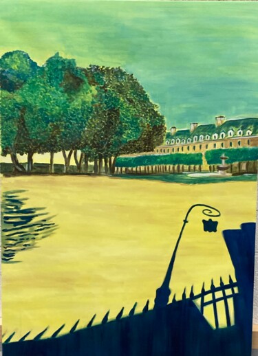 Painting titled "Place des Vosges" by Karen Dutoit Verbeke, Original Artwork, Acrylic Mounted on Wood Stretcher frame