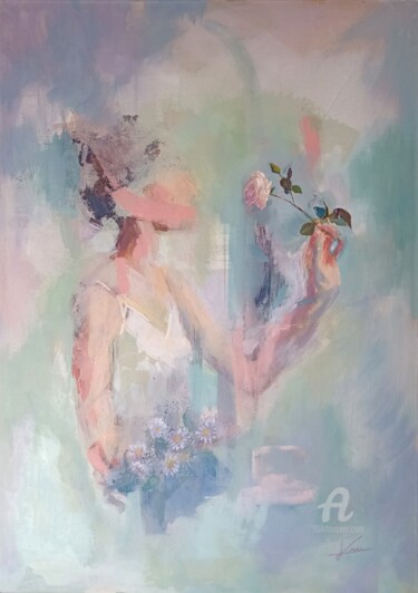Peinture intitulée "Holding a Rose" par Karen Lara Martin, Œuvre d'art originale, Acrylique Monté sur Châssis en bois