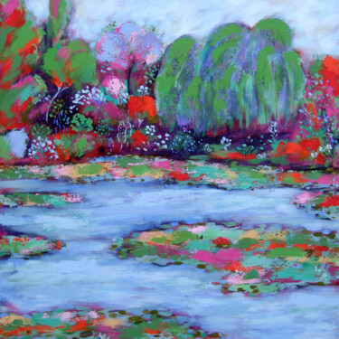 Pintura intitulada "Mid-Summer Pond" por Karen Rieger, Obras de arte originais, Acrílico