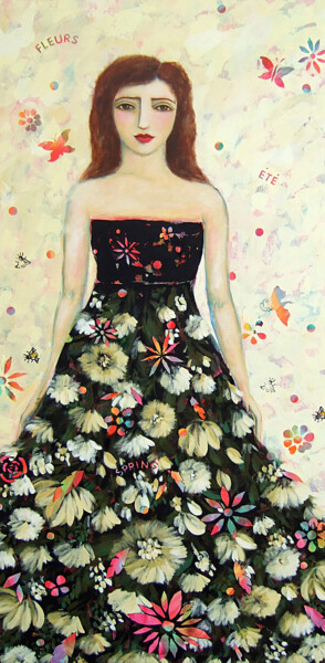Malerei mit dem Titel "Bees and Butterflies" von Karen Rieger, Original-Kunstwerk, Acryl