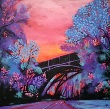 Painting titled "Sunset Journey" by Karen Rieger, Original Artwork, Acrylic Mounted on Wood Stretcher frame