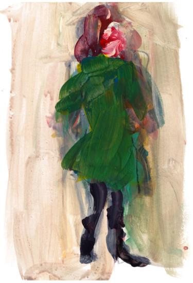 Painting titled "Green coat, Regent'…" by Karen Thomas, Original Artwork