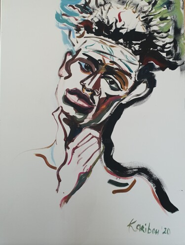 Schilderij getiteld "Adonis Bosso" door Kari Artist, Origineel Kunstwerk, Olie Gemonteerd op Frame voor houten brancard