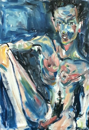 Schilderij getiteld "Ein Mann nue in the…" door Kari Artist, Origineel Kunstwerk, Olie