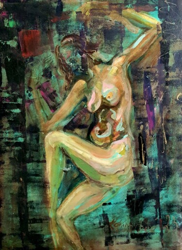 Schilderij getiteld "Woman body abstract" door Kari Artist, Origineel Kunstwerk, Olie Gemonteerd op Frame voor houten branca…