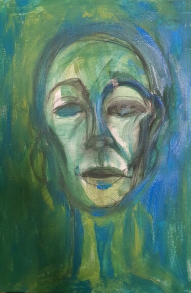 Malerei mit dem Titel "Blue green melancho…" von Kari Artist, Original-Kunstwerk, Acryl Auf Keilrahmen aus Holz montiert