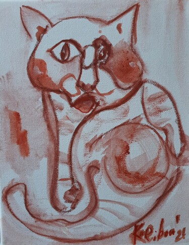 Картина под названием "Katze in Sepia" - Karibou Artist, Подлинное произведение искусства, Пастель Установлен на Деревянная…