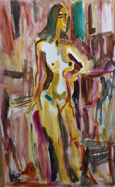 Painting titled "Nude woman semi abs…" by Karibou Artist, Original Artwork, Acrylic
