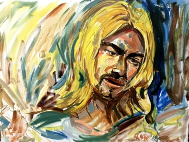 Painting titled "Hommage an Kurt Cob…" by Karibou Artist, Original Artwork, Oil Mounted on Wood Stretcher frame