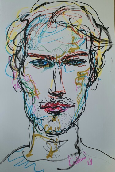 Drawing titled "Portrait eines jung…" by Karibou Artist, Original Artwork, Marker