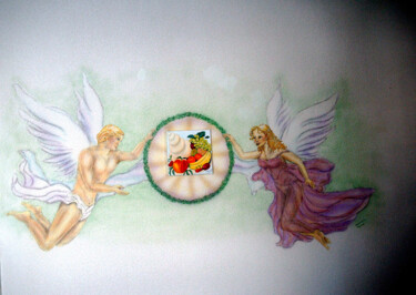 Malerei mit dem Titel "Wandgemälde Engel" von Karin Sternberg, Original-Kunstwerk, Airbrush