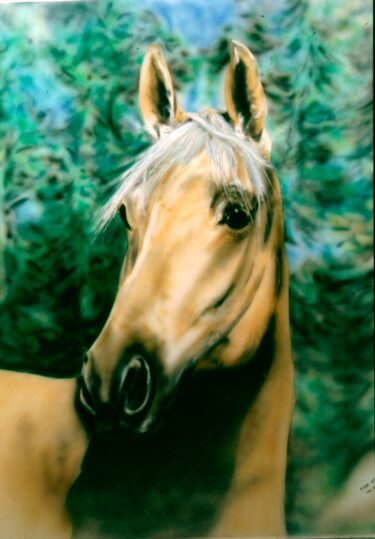 Pintura titulada "Pferd im Wald" por Karin Sternberg, Obra de arte original, Aerógrafo