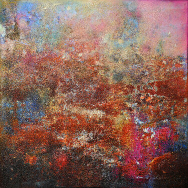 Painting titled "Pink golden rust" by Karin Vermeer, Original Artwork, Oil Mounted on Aluminium