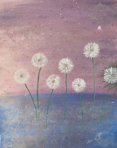 Painting titled "Dandelion Seeds" by Karin Volo (Bringing Joy Art), Original Artwork, Acrylic