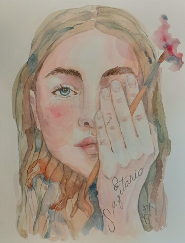 Malerei mit dem Titel "Mujer del zodiaco s…" von Karina Arrieta Quiroga, Original-Kunstwerk, Aquarell