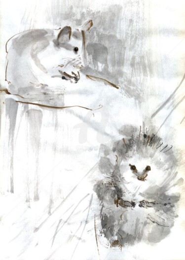 「Mates」というタイトルの絵画 Karina Plachetkaによって, オリジナルのアートワーク, インク