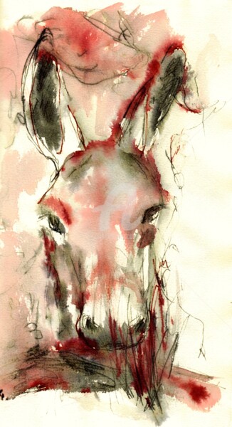 Картина под названием "Big ears" - Karina Plachetka, Подлинное произведение искусства, Чернила